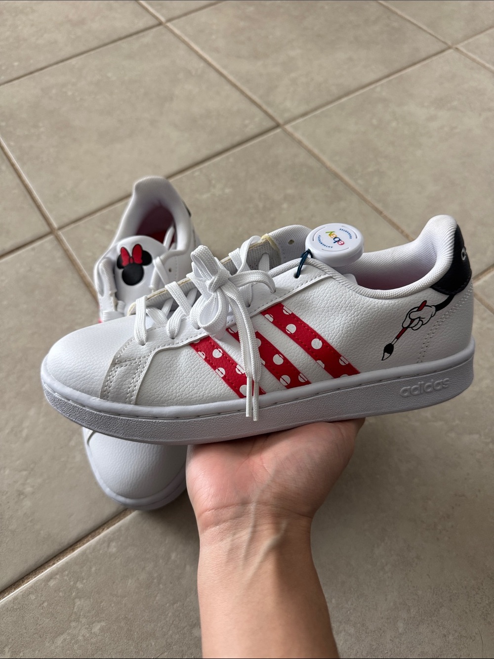 Disney Minnie Mouse Adidas - White Sneakers with Red Polka-Dot Stripes